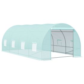 Outsunny 20' x 10' x 7' Walk-In Tunnel Greenhouse with Zippered Door & 8 Mesh Windows, Large Garden Green House Kit, Galvanized Steel Frame, Gree