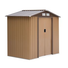 Outsunny 7' x 4' Outdoor Storage Shed, Garden Tool House w/ Foundation Kit Vents & Sliding Doors for Backyard Patio, Brown