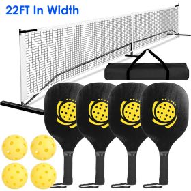 1Set Portable Pickleball Net Set 22ft Regulation Size Net Pickle Ball Net System With 4 Pickleballs 4 Paddles Carrying Bag For Driveway Yard (Color: Black)