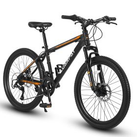 S26102 26 Inch Mountain Bike, Shimano 21 Speeds With Mechanical Disc Brakes, High-Carbon Steel Frame, Suspension Bikes Mountain Bicycle For Teena (Option: Black orange)