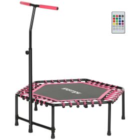 45 Rebounder Trampoline For Adults, Quiet Bungee Rebounder With LED Lights And Adjustable Handle, Pink (Color: Pink)