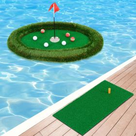 Floating Golf Green Oval Floating Chipping For Pool (Color: Green)